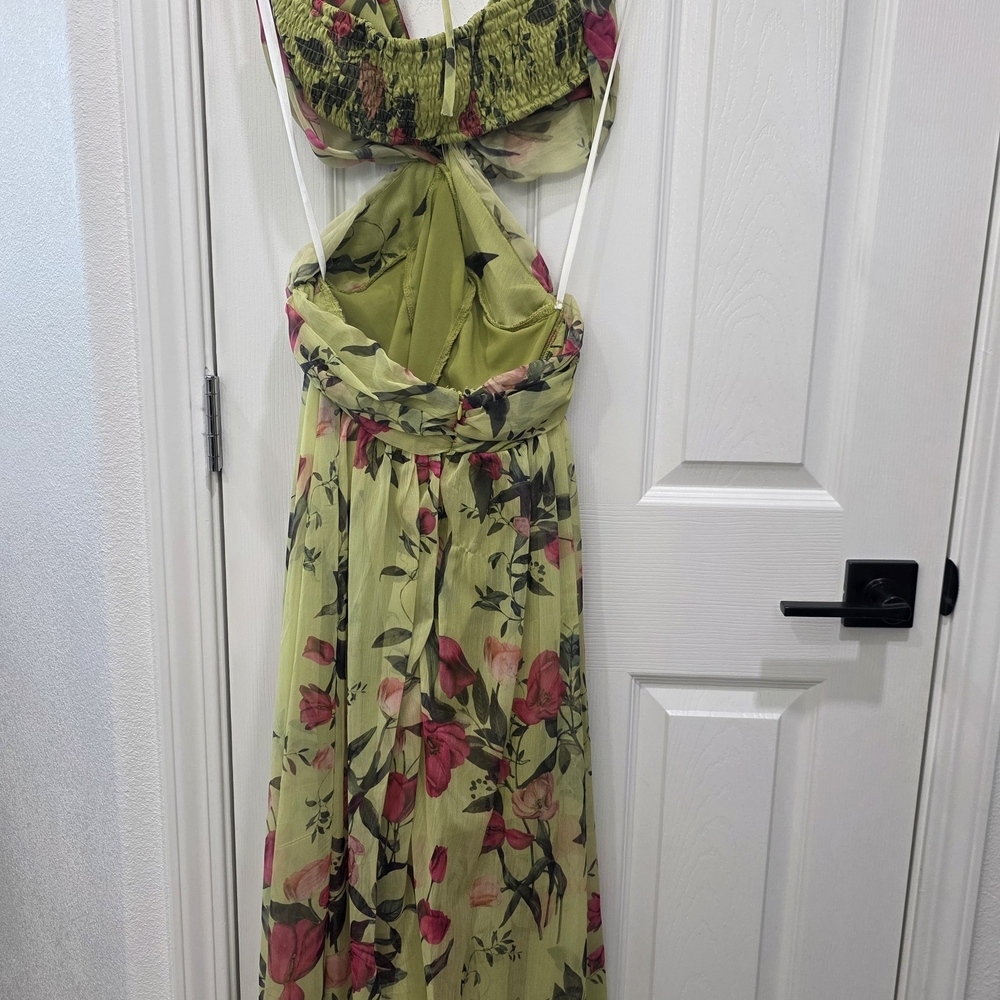 Vici Lime Green Floral Halter Maxi Dress with Waist Ring - Picture 3 of 4